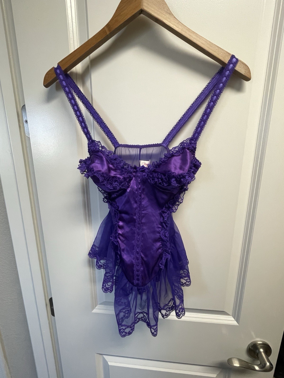 NWOT VTG Alana Gale Purple Lace Ruffle French Teddy Lingerie Sissy Size Small