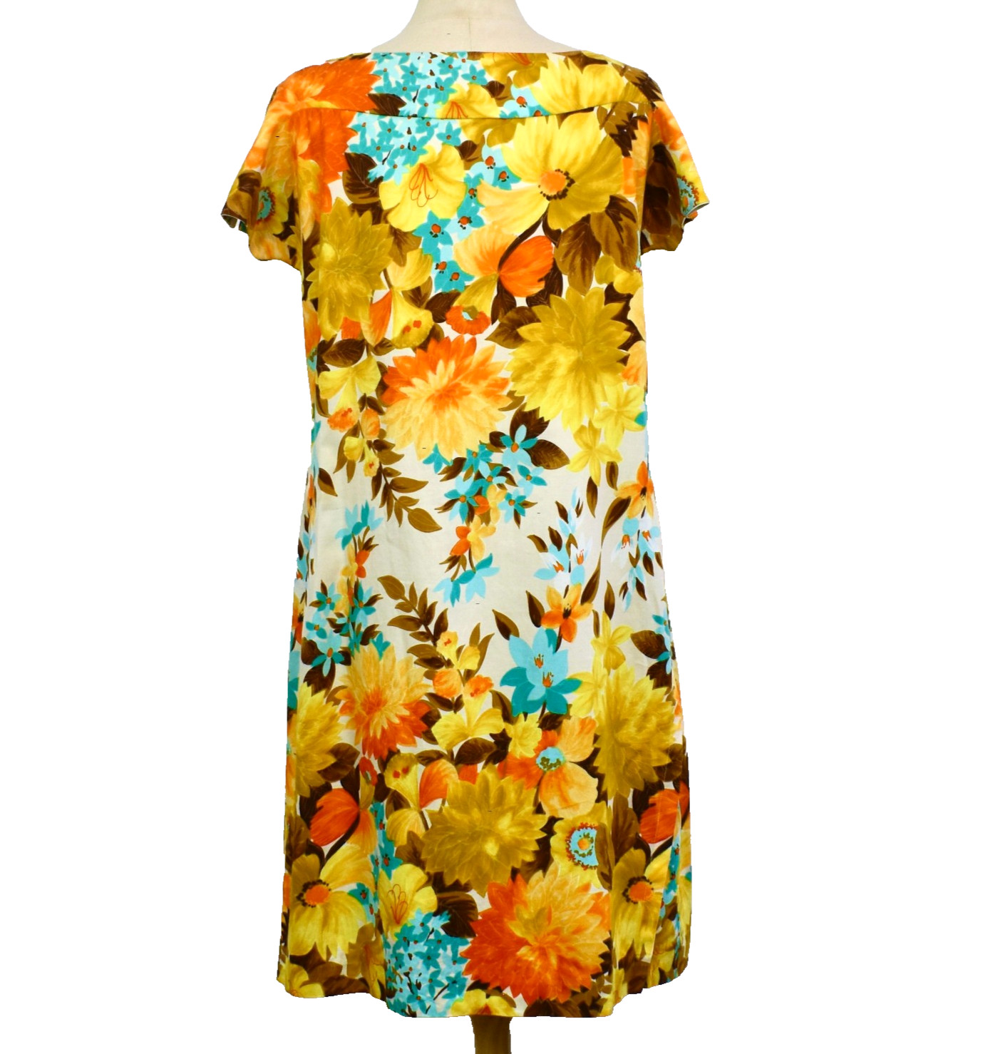 Vtg 60s HAWAIIAN TOGS Day Dress M-L Colorful Orange Teal Floral