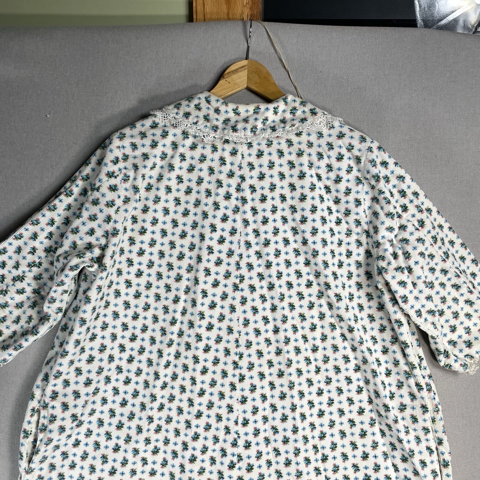 VINTAGE 50s Janet Lynn House Dress Womens Size Small Floral Corduroy Cotton