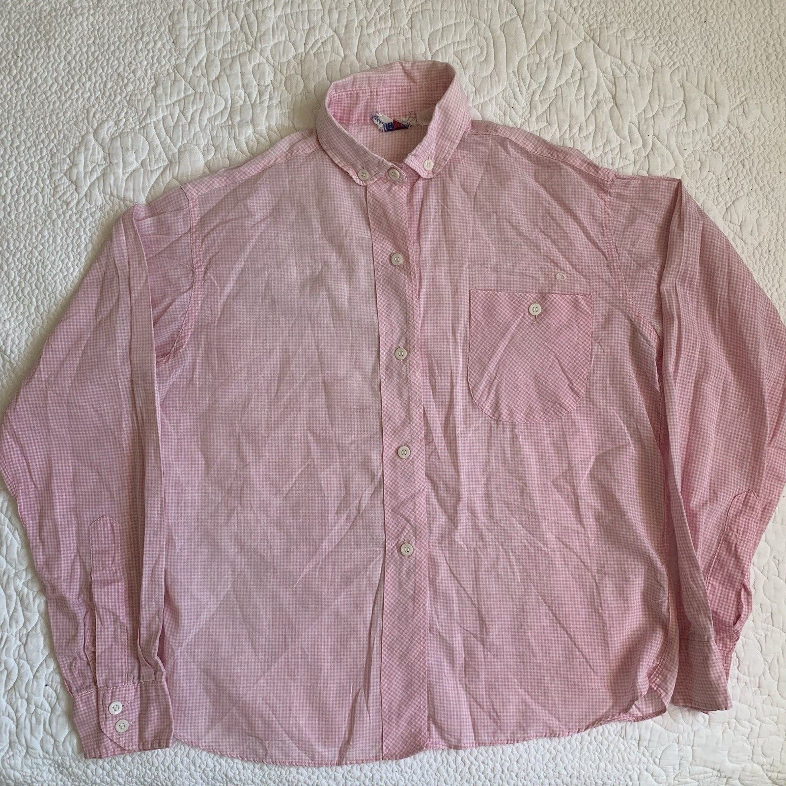 Vintage 50s Town & Country Pink Gingham Lightweight Cotton Button Up Shirt Top