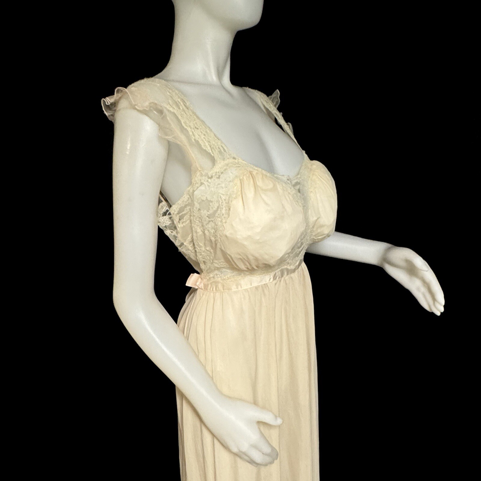 VTG 40s LUXITE by Holeproof SHEER Nylon Pink Peach Long Nightgown Ivory Lace 38