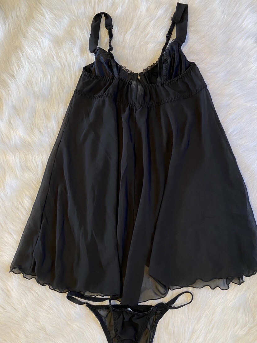 Vintage Gilligan & O’Malley Lingerie Womens Size Medium Black Floral Black Sheer