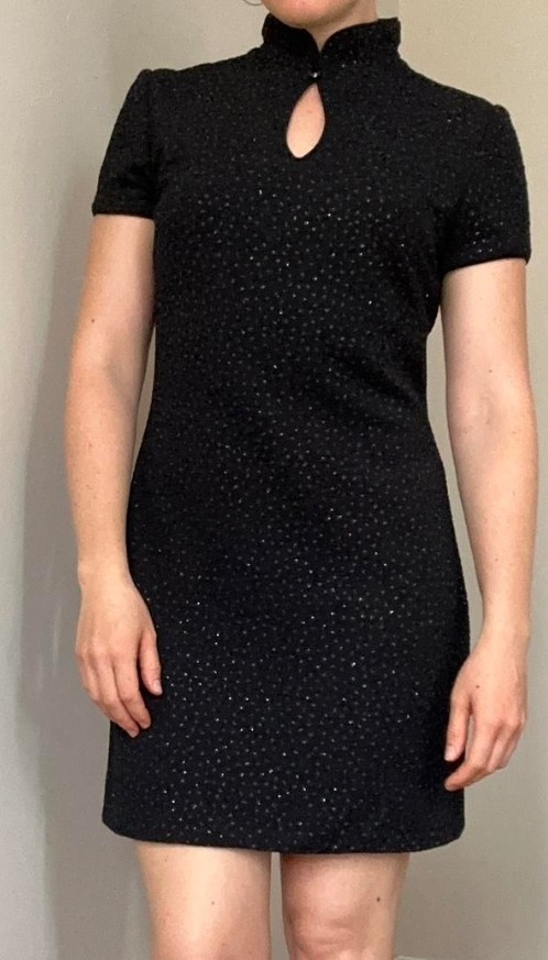 90&rsquo;s Vintage Warren Petites Black Sparkle Polka Dot Cocktail Dress Sz 2