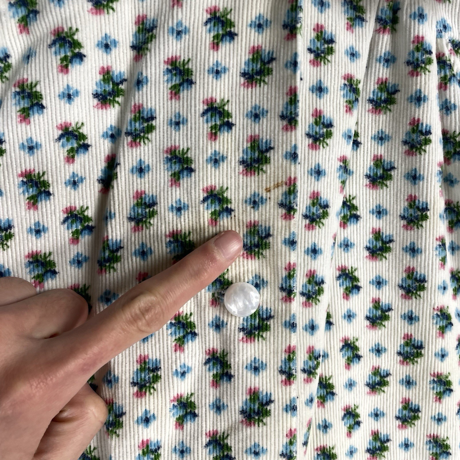VINTAGE 50s Janet Lynn House Dress Womens Size Small Floral Corduroy Cotton
