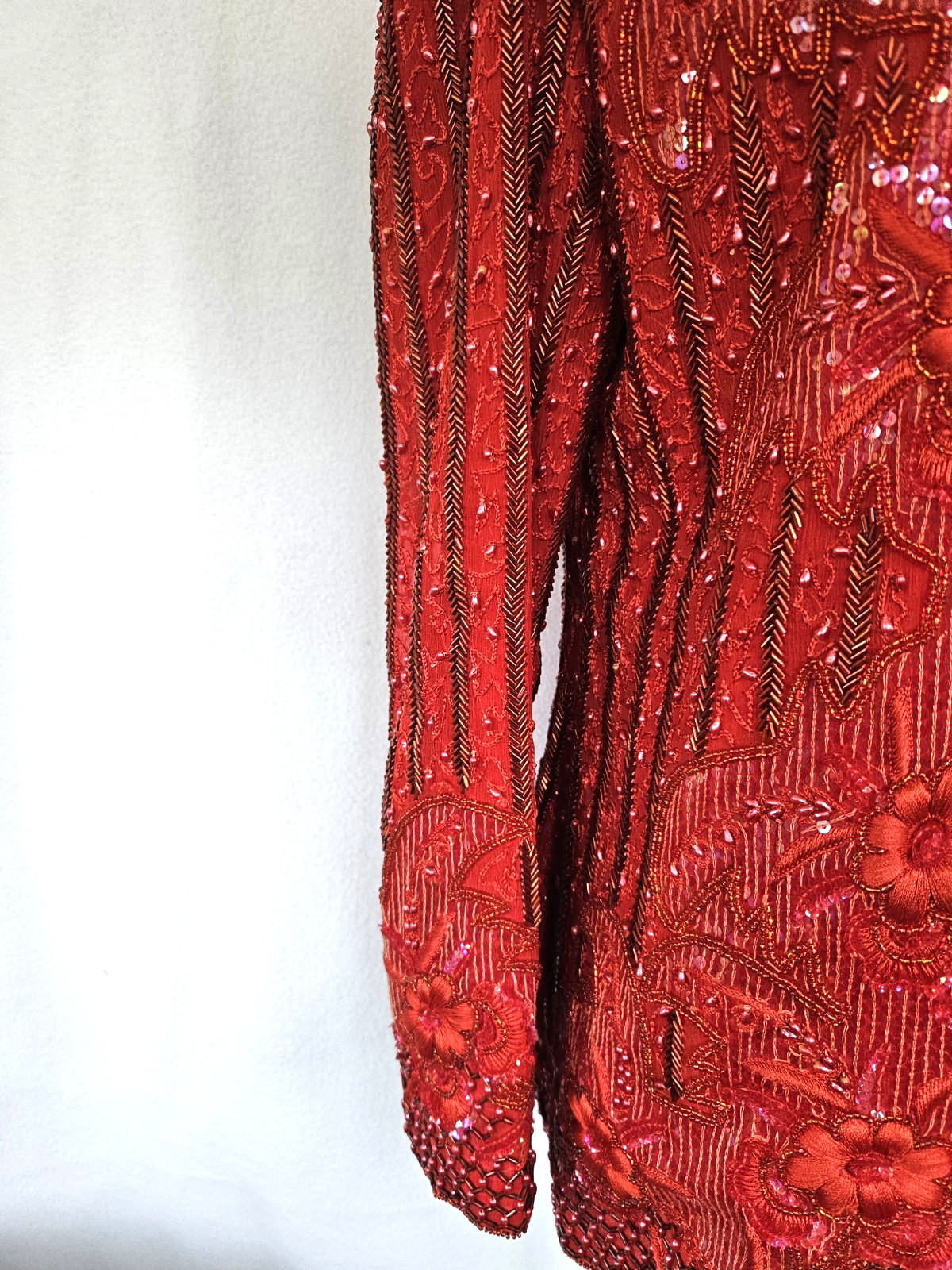 FRANK USHER – Vintage 80&rsquo;s Red Sequin Beaded Evening Jacket Blazer – Large?