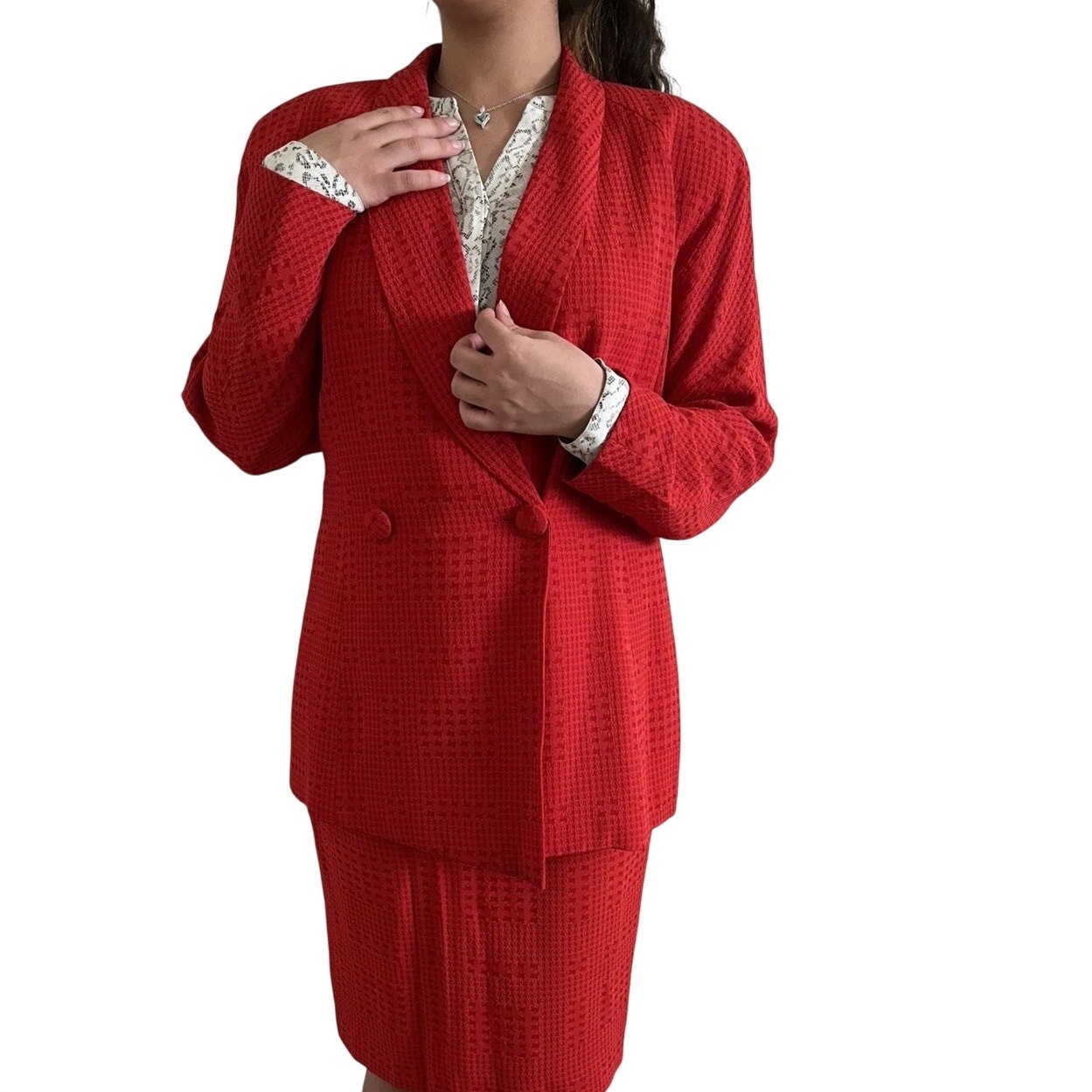 Vintage Christian Dior Y2k Red Double Breasted Skirt Suit Set Size 12