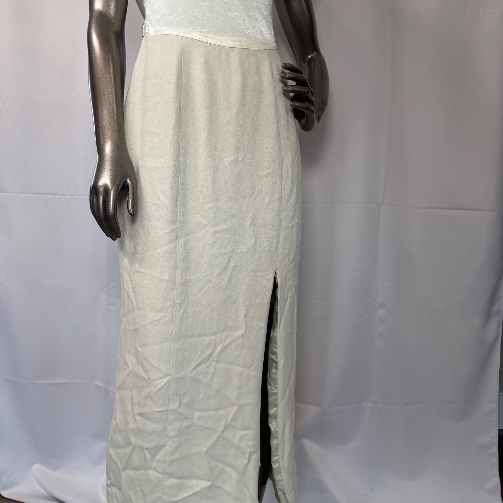Caren Design Co Mint Green Rayon Formal Maxi Dress Size 4 Empire Waist Satin