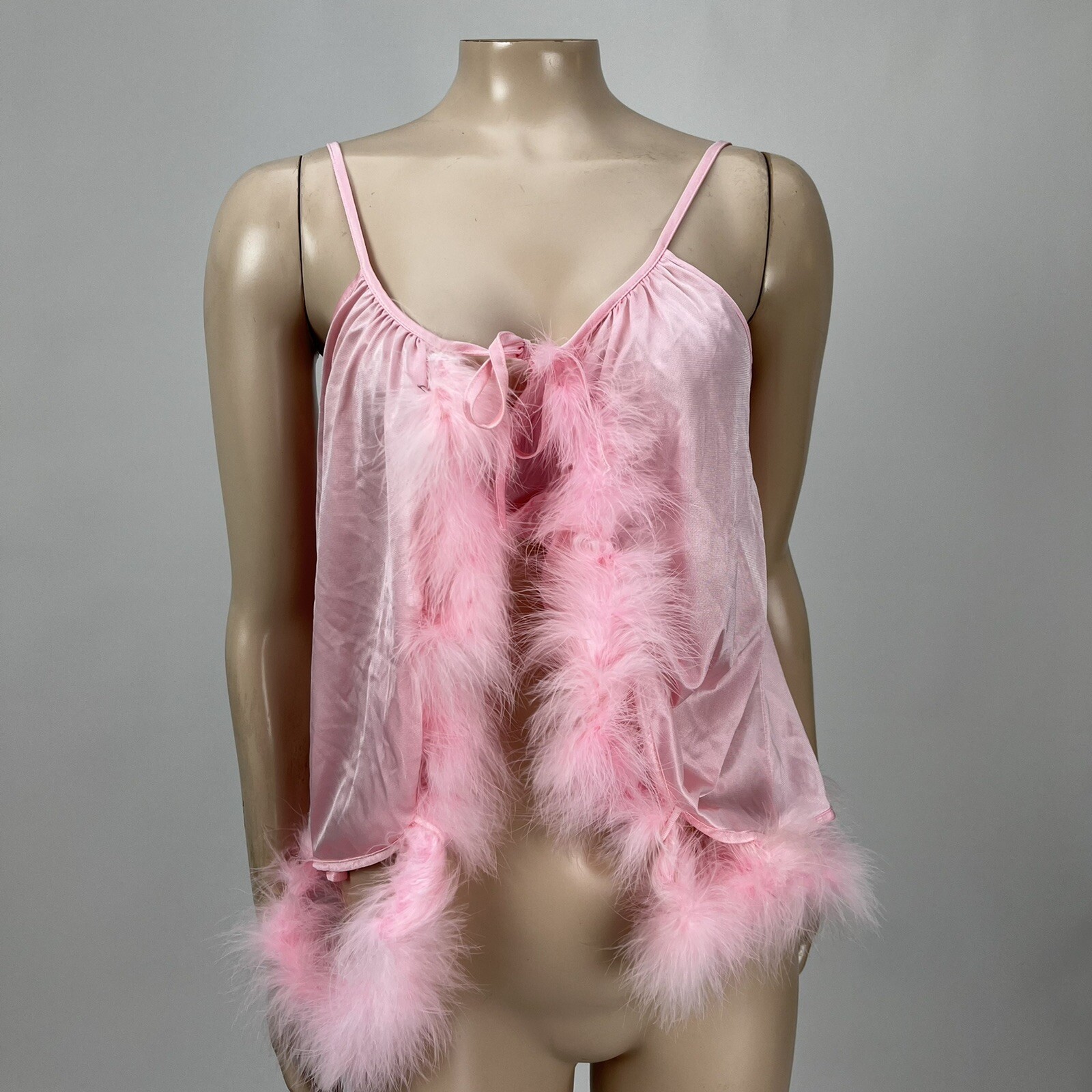 Vintage Unbranded Women&rsquo;s Lingerie Smll Nighty with Boa Antron Nylon USA B4-2