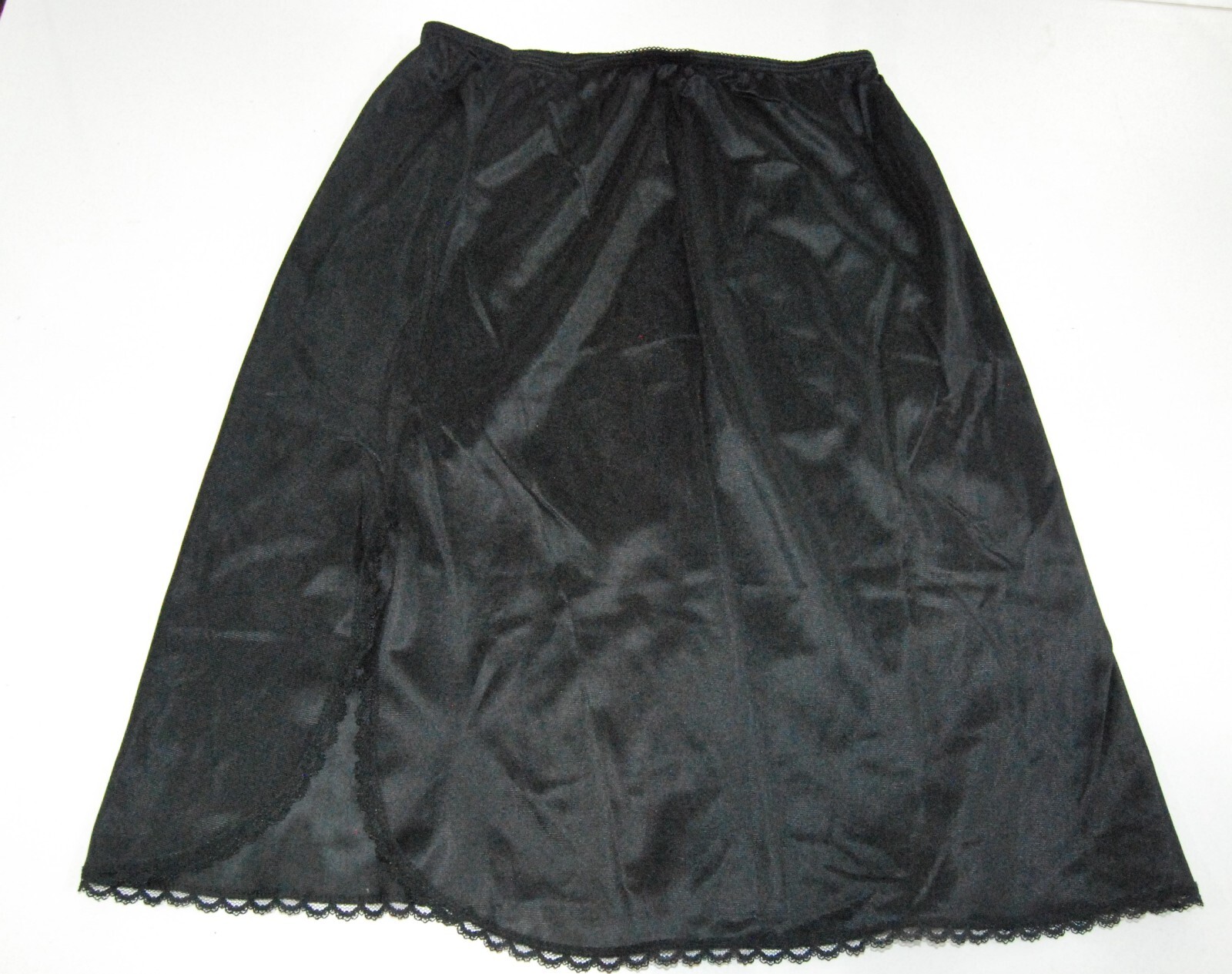 Wondermaid Vintage Nylon Half Slip Black 8 inch Side Slit Size M 22&Prime; long